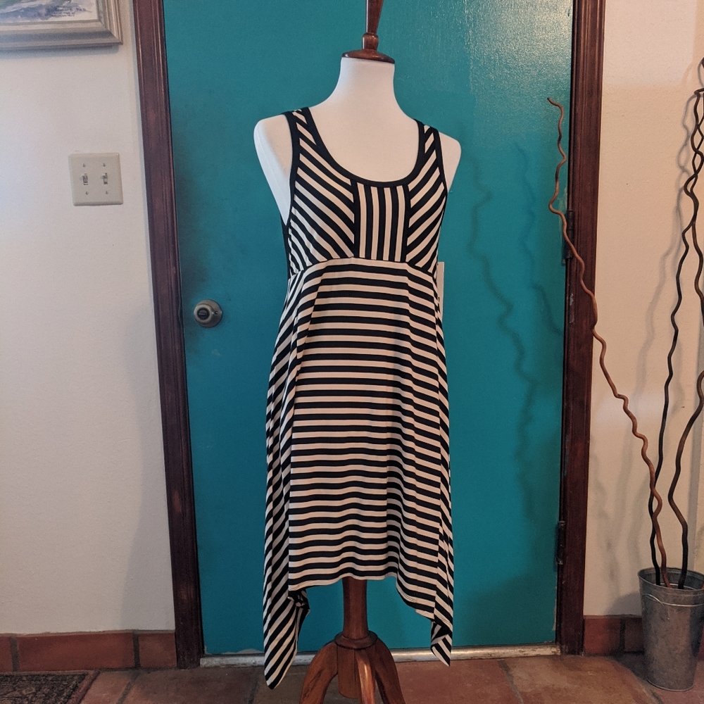 NWT DKNY striped high low hem dress